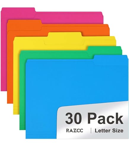 Amazon.com: File Folder, RAZCC 30 Pack 1/3 Cut Tab Colored File
